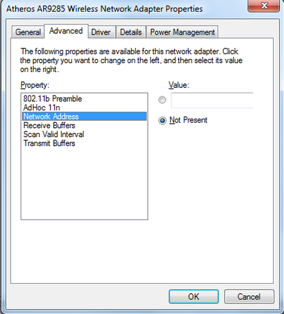 Adapter properties. Power Management Ethernet Driver. Mac-адресов для Windows, MADMAC. 802.11B Preamble ADHOC 11n Network address receive Buffers scan valid Interval transmit Buffers.