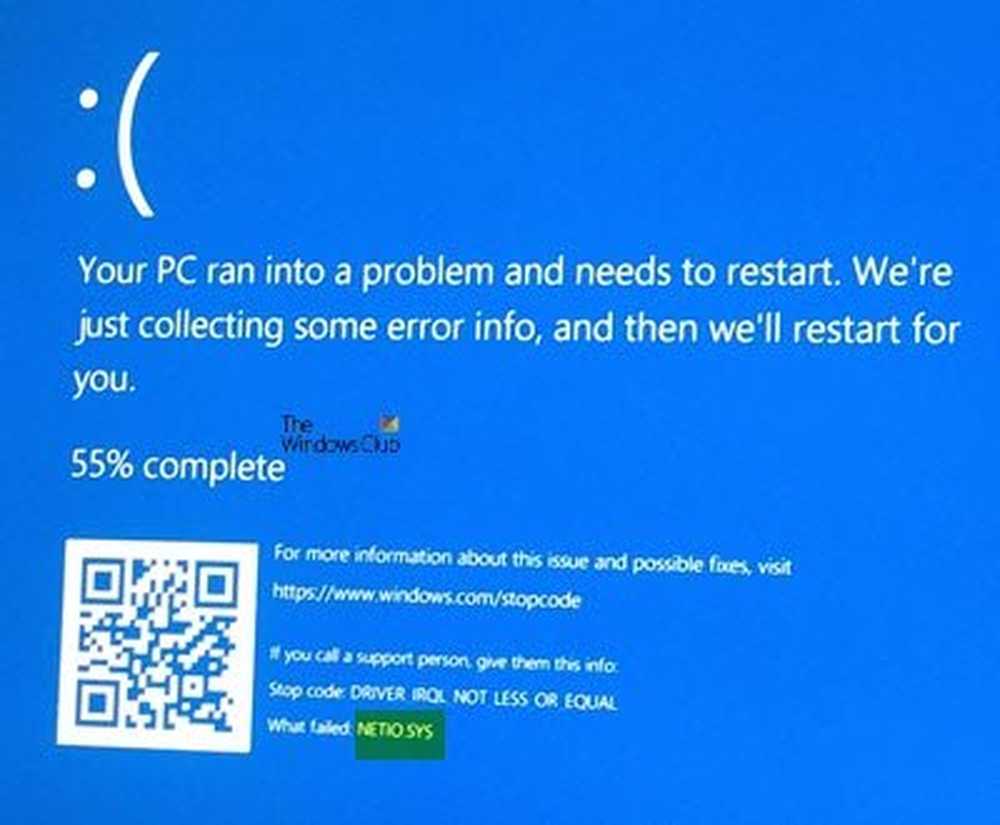 Cum de a repara erorile netio.sys Blue Screen pe Windows 10/8/7.
