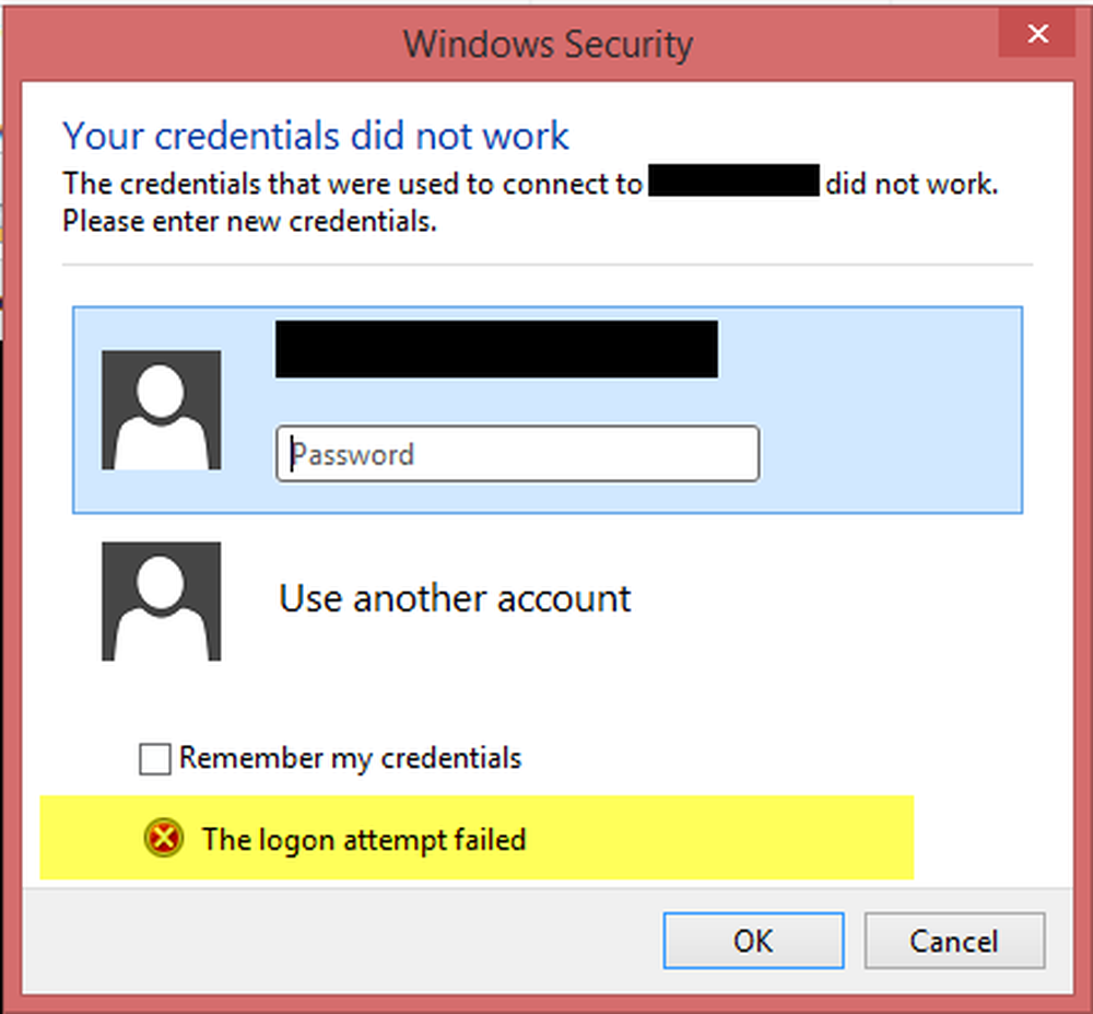 Use another account. Попытка входа в систему неудачна. Error Remote connect перевод. Windows Security Logon program. Your login Credentials don't Match an account in our System..