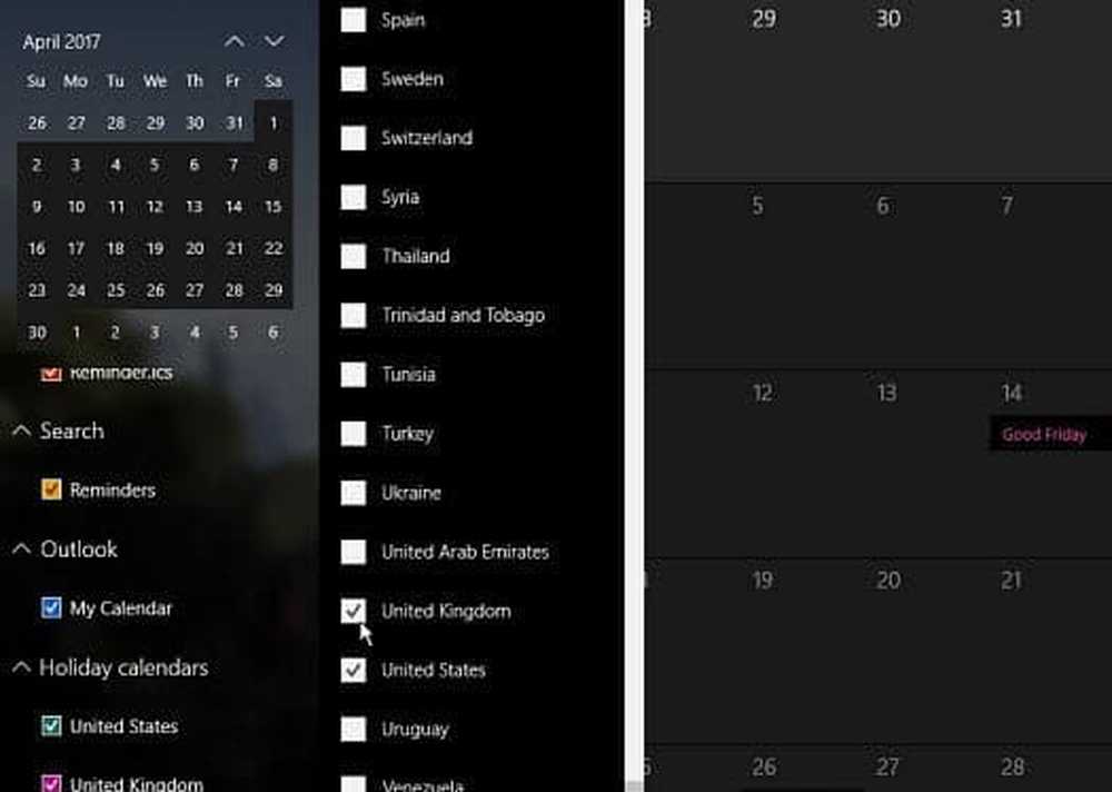 Windows 10 calendar